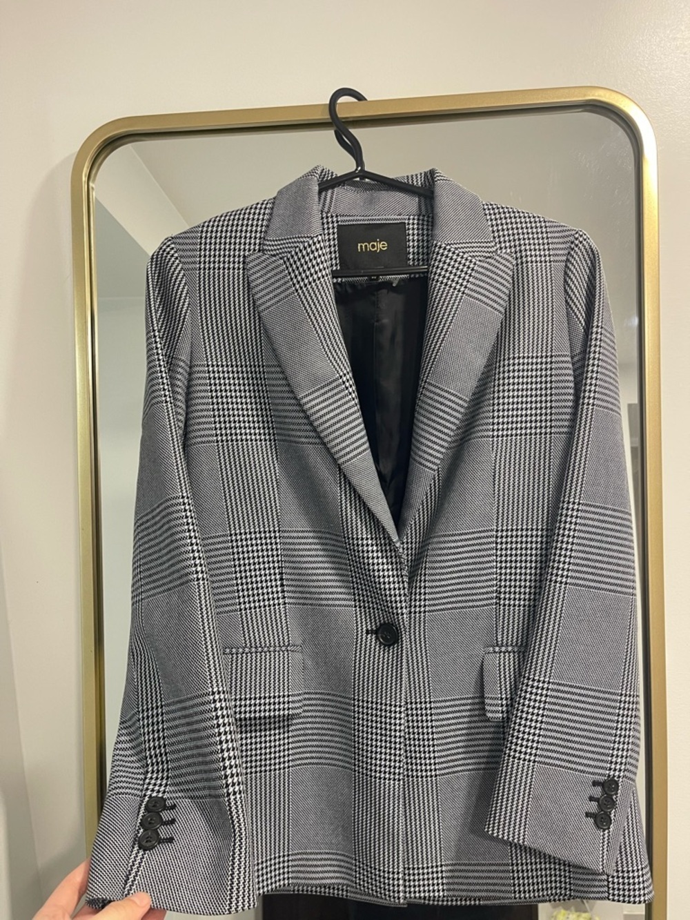Maje Black White Plaid Blazer Tailored Single Button Structured Jacket 36 - Picture 2 of 9